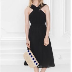 Cross Front Dress Black Midi